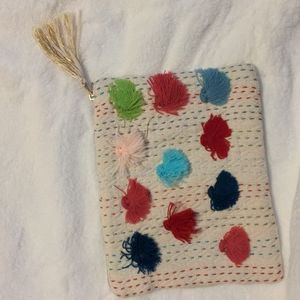 Cream Tassel zipper pouch